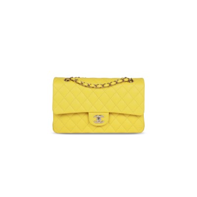 CHANEL MASTER CAVIAR MEDIUM CLASSIC DOUBLE FLAP BAG YELLOW LIGHT GOLD HARDWARE A01112 (25*15*7cm)
